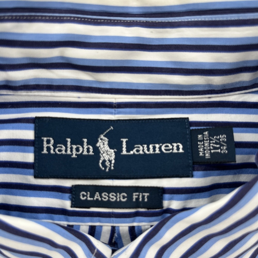 Ralph Lauren Long Sleeve Button Down Shirt Men Size 17.5 34/35 Multi Striped - Picture 3 of 6